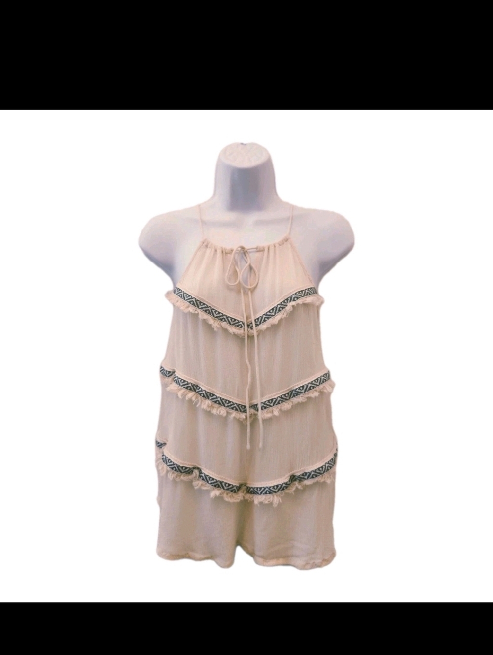 Beachy Boho Western Halter Tank With Fringe Women's Sz M